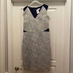 J. Crew Blue and Gray Sheath Dress V-Neck Midi